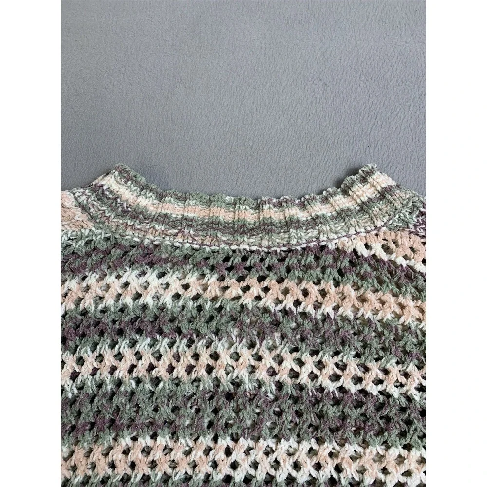 MOD Lusive Sweater Womens Large Purple Green Striped Chunky Knit Pullover V Neck